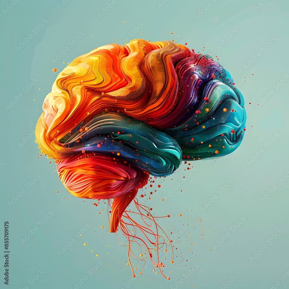 Poster vibrant and colorful neural pathways highlighting cognitive functions and connections in the brain