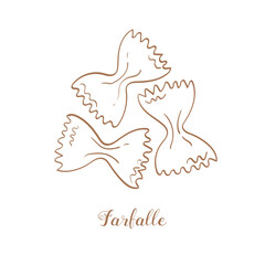 Farfalle pasta illustration. Vector sketch. Traditional Italian food. Hand-drawn image. Isolated icon