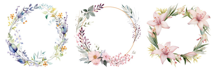 Watercolor illustration of a flowers frame png on transparent background