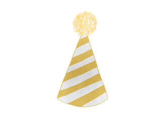 Hand-drawn watercolor illustration of a party hat isolated on a white background.