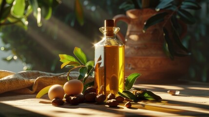 A sleek bottle of argan oil on a table