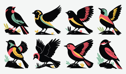 Obraz premium Birds Silhouette Vector Collection Hand drawn Sparrow