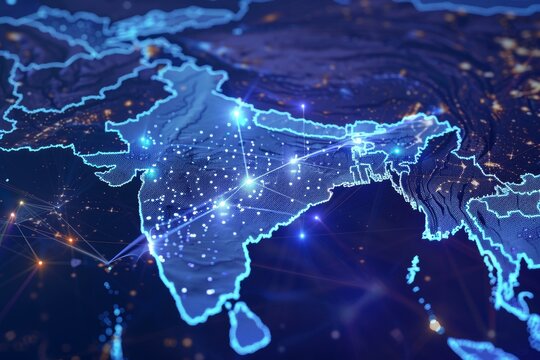 blue illuminated map of india