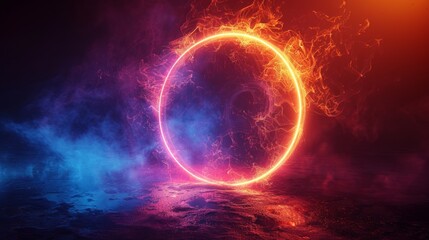 Obraz premium glowing colorful neon circle on dark background