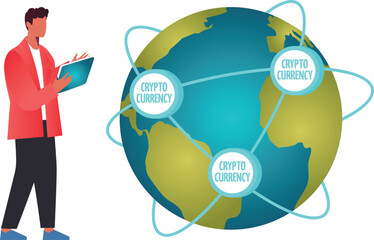 The boy is working on global cryptocurrency.