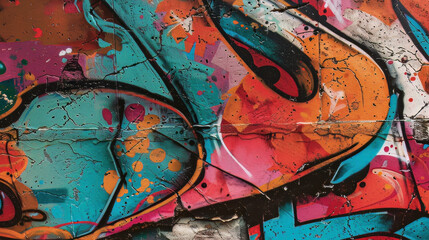 Vivid graffiti adorns city walls, showcasing abstract and colorful designs. Urban youth express themselves through these artistic protests, creating a vibrant and captivating street culture.
