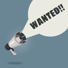 Megaphone with WANTED on grey background vector illustration