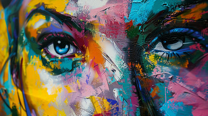 Vibrant street art adorns the walls, a fusion of abstract designs and graffiti, capturing the essence of urban culture.