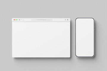 Blank web browser with mobile screen mockup