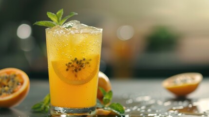 Fototapeta premium Passion fruit lemonade served cold with a touch of honey