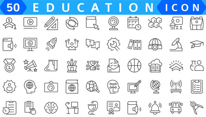 Back to school icon set with 50 different vector icons related with education, success, academic subjects and more. Editable stroke for your own needs