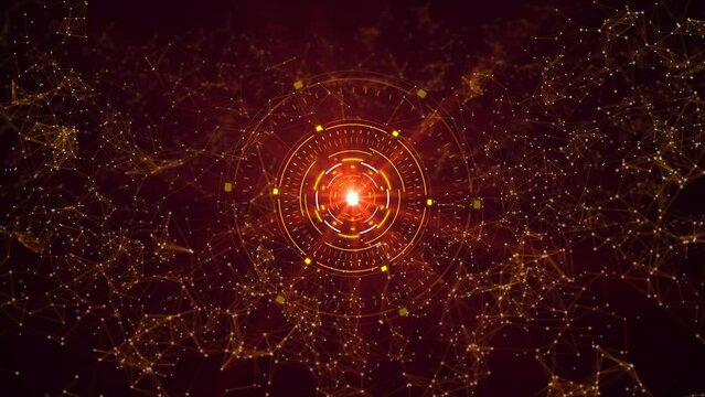 Abstract Red plexus background with connected lines and dots. Plexus geometric effect. Digital data emergency alert. Futuristic technology style Error element for design Medical, Science, Chemistry