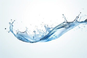 A clear image of water splashing in a curved arc against a white background