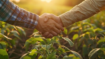 Farmers Shaking Hands in Green Crop Field