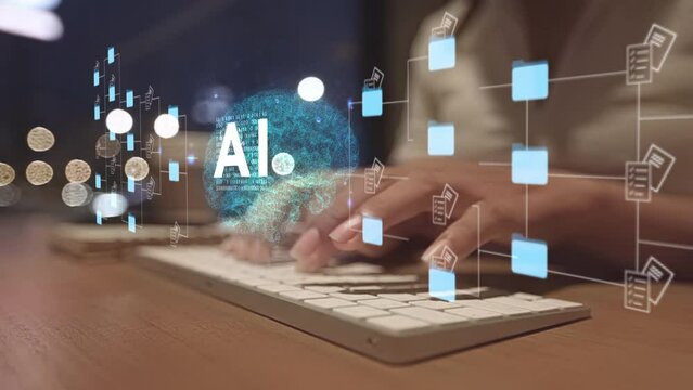 Ai artificial intelligence Futuristic holographic interface of a file manager, folder structure with documents and data scanning, digital document storage software, cloud database, manage, learning
