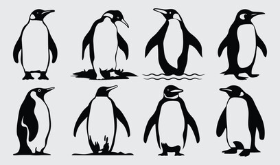 Obraz premium Birds Silhouette Vector Collection Hand drawn Penguin