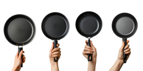 hand holding a pan isolated on a transparent background