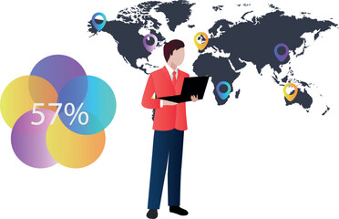 A guy is looking at percentages around the world.