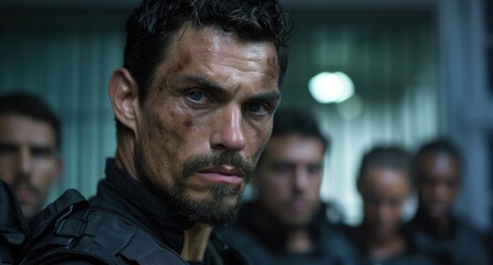 Intense military man with serious expression