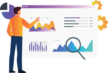 Boy is pointing to statistical graph on web page.