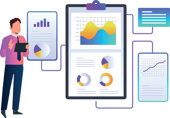 Boy is showing network of business graphs.
