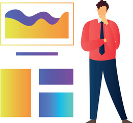 Boy is thinking about business finance chart.