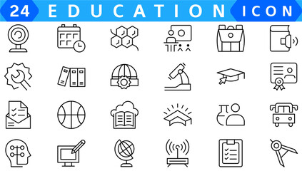Back to school icon set with 50 different vector icons related with education, success, academic subjects and more. Editable stroke for your own needs