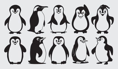 Obraz premium Birds Silhouette Vector Collection Hand drawn Penguin