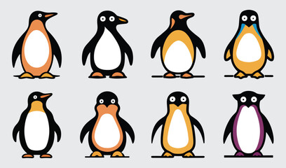Obraz premium Birds Silhouette Vector Collection Hand drawn Penguin