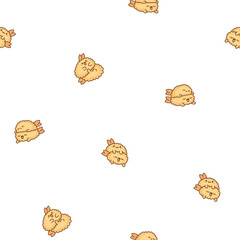 Cute couple fried shrimp tempura. Seamless pattern. Japanese food characters. Hand drawn style. Vector drawing. Design ornaments.