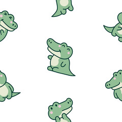 Cute kawaii crocodile. Seamless pattern. Cartoon adorable animal characters. Hand drawn style. Vector drawing. Design ornaments.