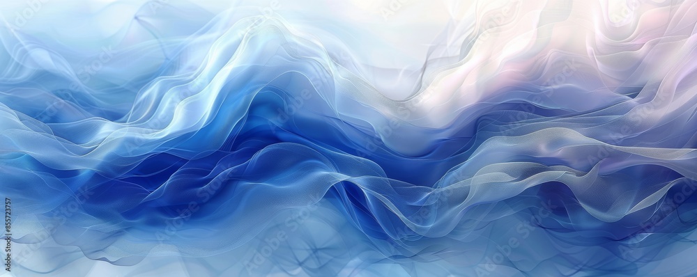 Poster abstract blue background with dynamic white lines creating a wave-like pattern
