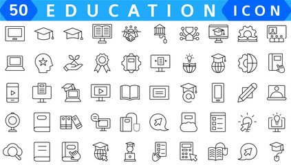 Education and Learning web icons in line style. School, university, textbook, learning. Vector illustration.