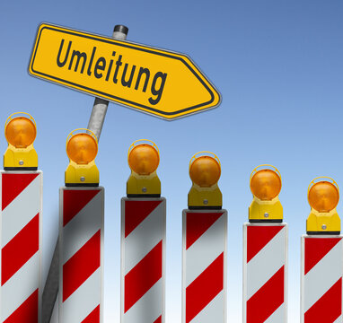 Umleitungsschild, Sicherheitsleitbakes mit Leuchten