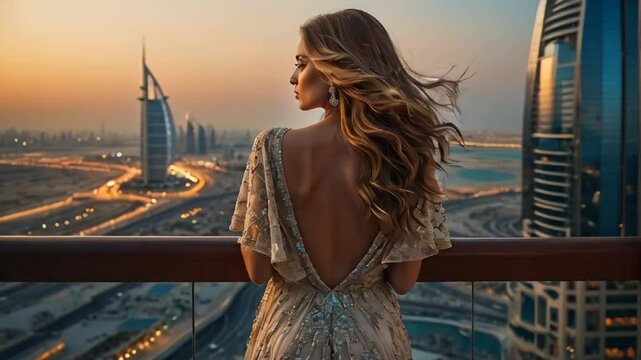 Gorgeous girl on the balcony in Dubai