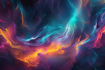 Obraz premium Colorful abstract wallpaper inspired by the Northern Lights, swirling & mesmerizing patterns of vibrant colors spread across the sky. Aurora Borealis Whispers abstract wallpaper concept banner design