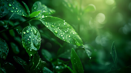 green leaf with water drops
