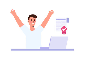 Graduate distant education, certificate of digital learning, virtual graduation concept. Vector illustrations.