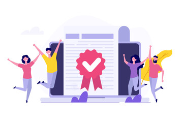 Graduate distant education, certificate of digital learning, virtual graduation concept. Vector illustrations.