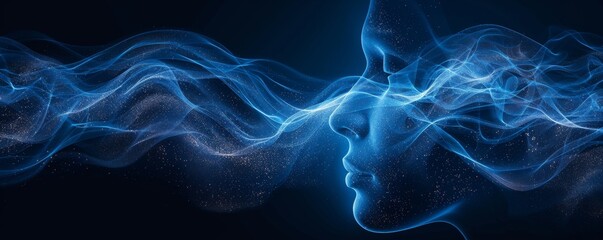 Obraz premium Abstract minimalistic digital art with flowing shapes and blue tones