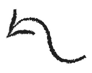 Hand drawn simple arrow drawn with wax crayon, chalk or charcoal. Uneven dry texture for underlining highlighting. Pencil drawn lines, strikethrough, grungy vector isolated on white