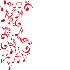 Red Music Notes Decorated on Png Background and Copy Space.