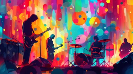 Obraz premium Vibrant Silhouette Band Performing Amidst Abstract Color Explosion
