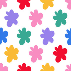 Cute colorful flower seamless pattern. Kids style doodle floral background with funny nature shapes. Childish art texture design