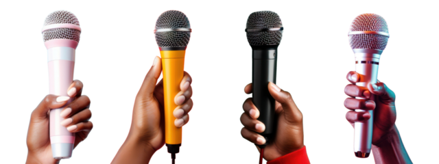 diverse hand holding microphone set