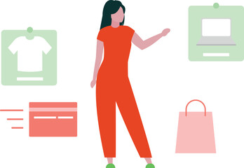 A girl is showing different online products.