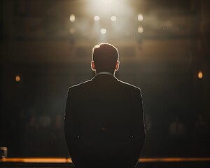 Confident Business Leader Delivering Inspiring Keynote Speech at Corporate Event