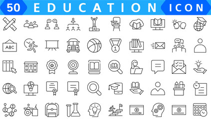 Education line icon collection. Set of vector line icons of education for modern concepts, web, and apps. Set of flat signs and symbols for web and apps