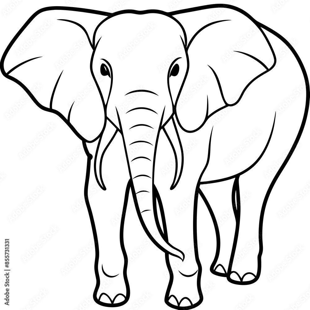 Wall mural Asian elephant and African elephant vector line art and silhouette illustration