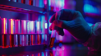 DNA sample under UV light, doctor examining.